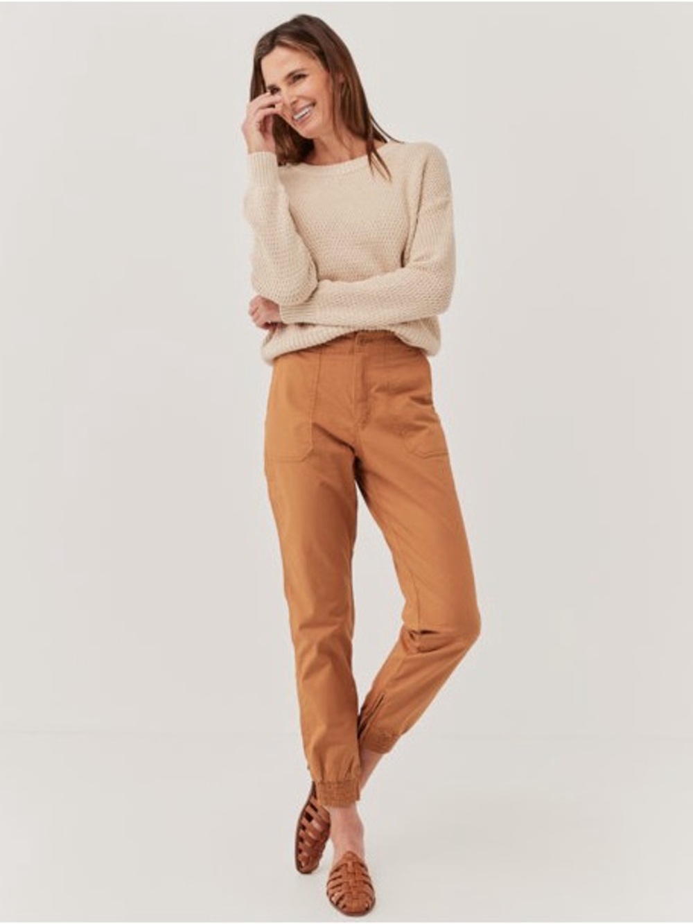 Pact Utility Joggers Twill Pants Cognac Brown ZipAnkle Size Medium